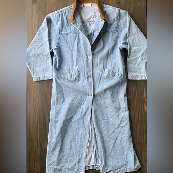 Women's Denim Coat with Brown Collar - Picture 1 of 9
